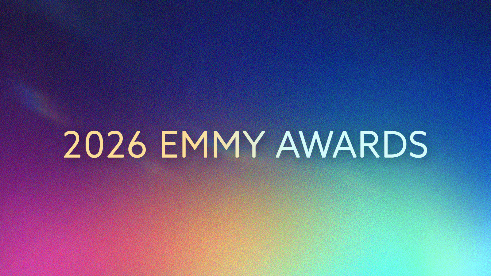The words 2026 Emmy Awards in gold text over a rainbow ombré background.