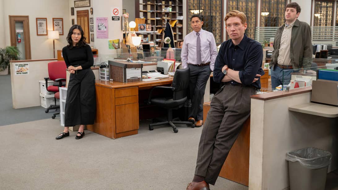 Ramona Young, Oscar Nuñez, Domhnall Gleeson, and Alex Edelman, The Paper