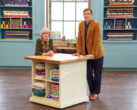 Judges Esme Young and Patrick Grant in The Great British Sewing Bee.