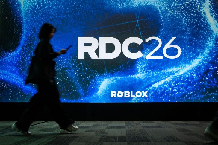 An attendee walks past a sign during the 2026 Roblox Developers Conference in San Jose, California, on Friday, 2026. AFP-Yonhap