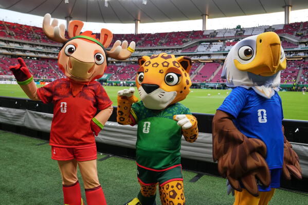 Mascots react ahead of the World Cup Group A soccer match between South Korea and Czechia in Zapopan, near Guadalajara, Mexico, Thursday, June 11, 2026. (AP Photo/Matias Delacroix)
