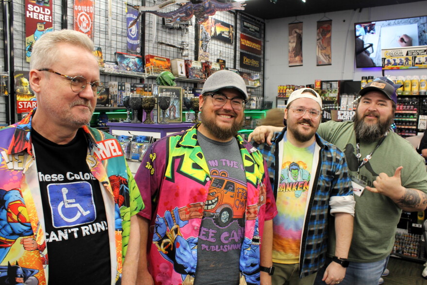 Comic book creators with Free Candy Publishing stand for a group photo on Free Comic Book Day, Saturday, May 2, at Wizard's Alley in downtown Wichita. Left to right: Kim Cotterell, Ace Nuckolls, John Osborne and Brian "Bam" Hunter. Not pictured is Kansas City-based artist Chris Rau.