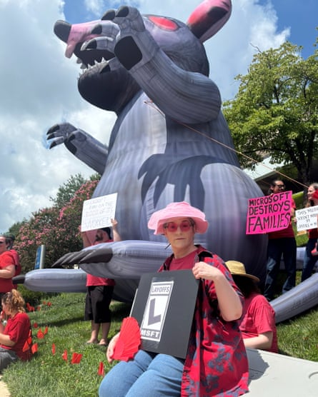 Motion graphics artist Alyssa Gobelle at a rally against the layoffs at the ZeniMax Online Studios office in Maryland.