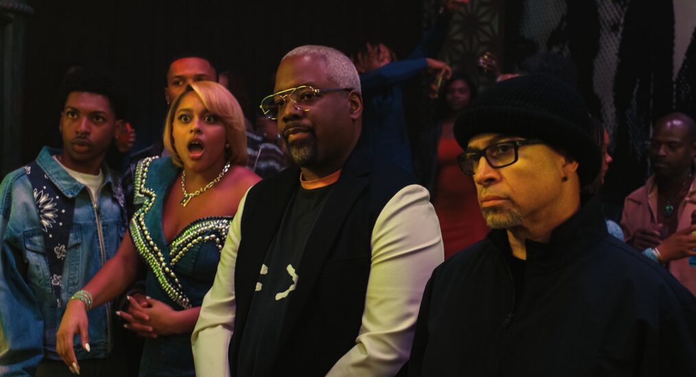 A Different World - Season 1 - Hall as Amir, Reece as Hazel, Kadeem Hardison as Dwayne, and Darryl M. Bell as Ron
