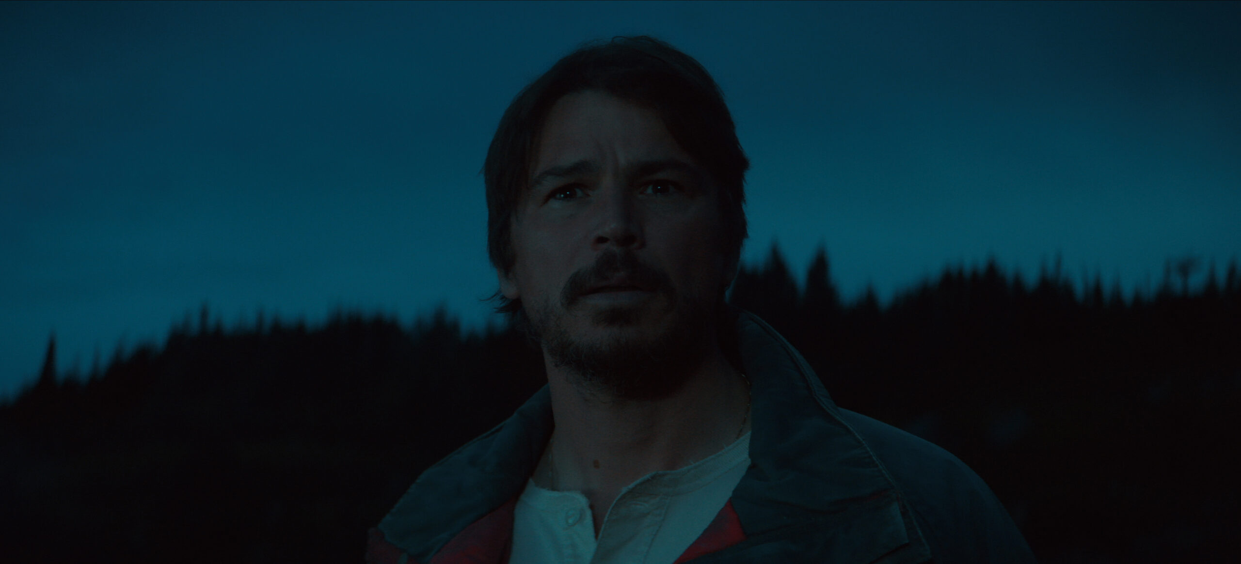 &Quot;A Man With Facial Hair Stands Outdoors At Dusk, Looking Ahead With A Concerned Expression, Silhouetted Trees And A Dark Blue Evening Sky In The Background.&Quot;