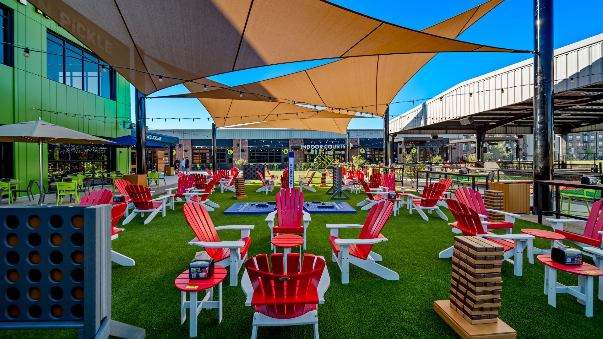Popular dine-in pickleball chain Chicken N Pickle uses its large footprint to offer a game yard and diversify its activity offerings [Courtesy of Chicken N Pickle]