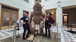 Portland artists Moni and Rick Sears installed their Sasquatch in city hall. It's just one of 25 submitted by various artists for Geek Week PDX. Portland, 2026.