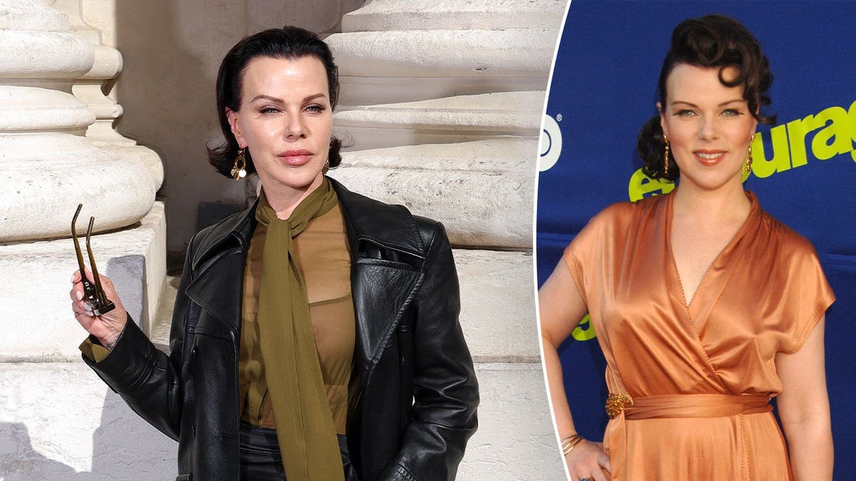 Debi Mazar current photo split with photo at an "Entourage" red carpet