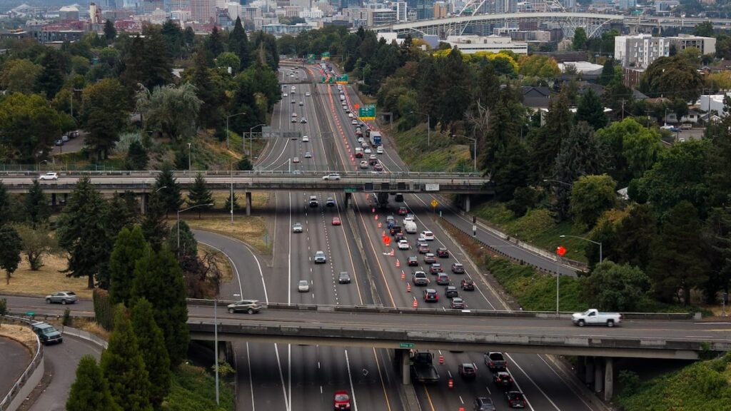 Traffic slows on Portland highways by Rose Quarter as I