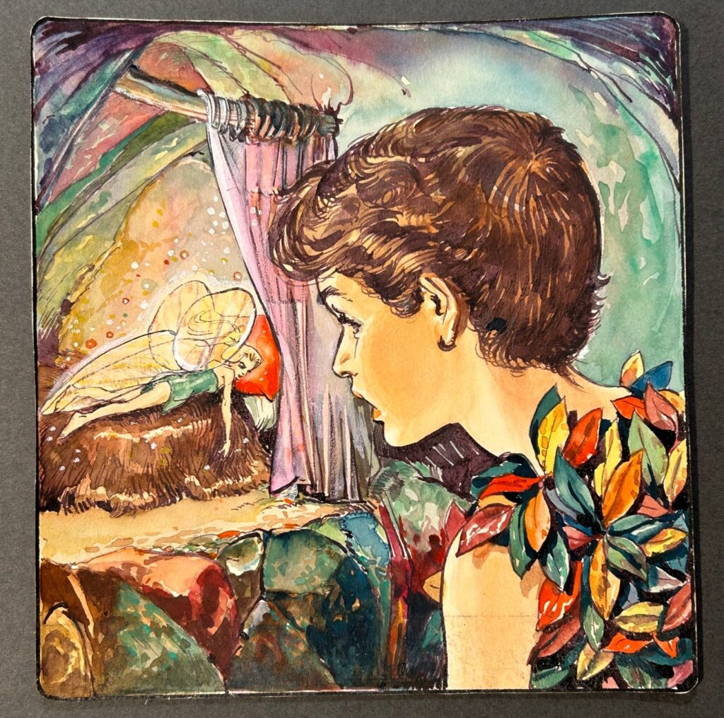 This is the unique original Watercolour painting by Nadir Quinto. One of a series of beautiful illustrations painted by Quinto for the British comic Playhour (1958-59) and later used in a children's book version of J. M. Barrie's famous story of Peter Pan published 1982. Playhour featured artwork from many international artists and was published in other countries under other names too.