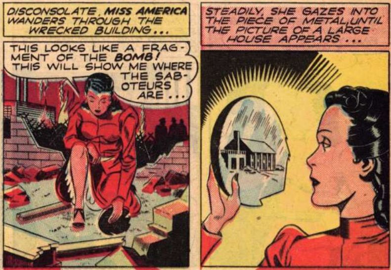 Joan Dale looks at a piece of metal debris, which reveals to her the location of the man responsible for bombing a building.