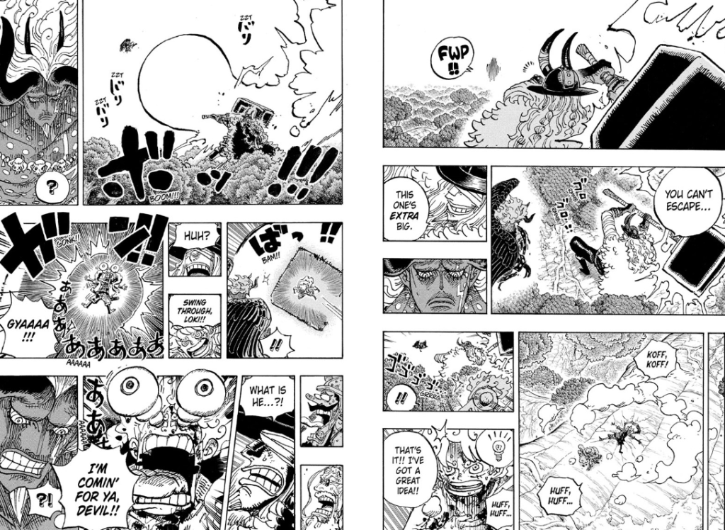 Luffy attack himself to Loki's hammer and unlock a new Gear 5 attack against Imu in One Piece Chapter 1192.