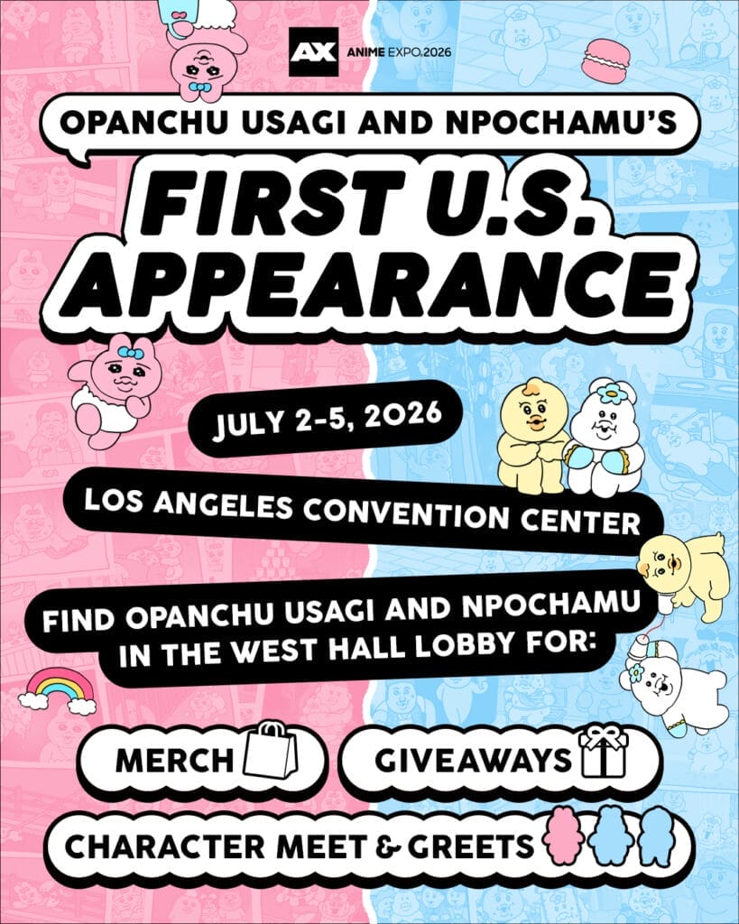 Key visual announcing Opanchu Usagi and Npochamu first US appearance at Anime Expo 2026