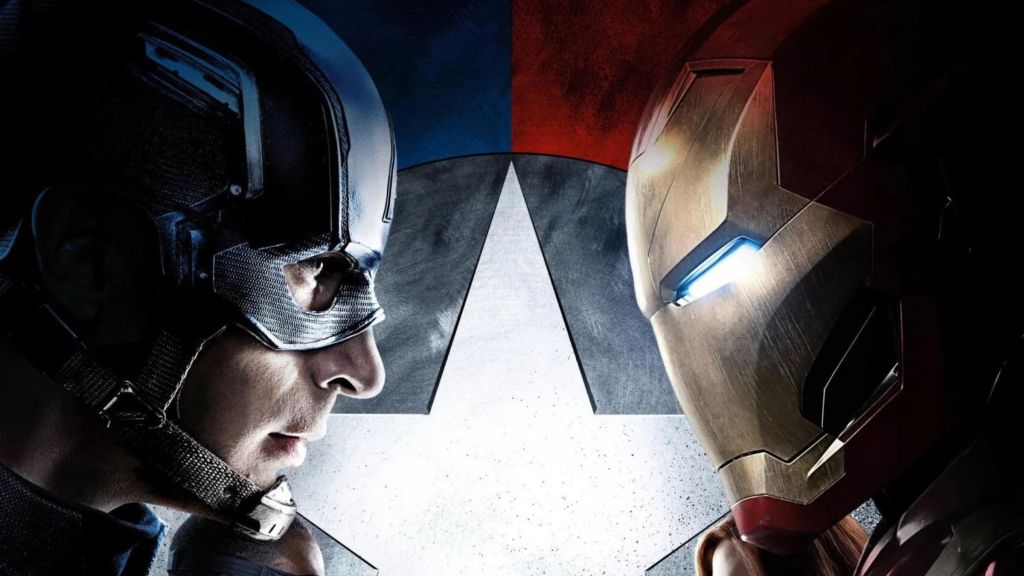 Steve Rogers (Chris Evans) and Tony Stark (Robert Downey Jr.) in Captain America Civil War