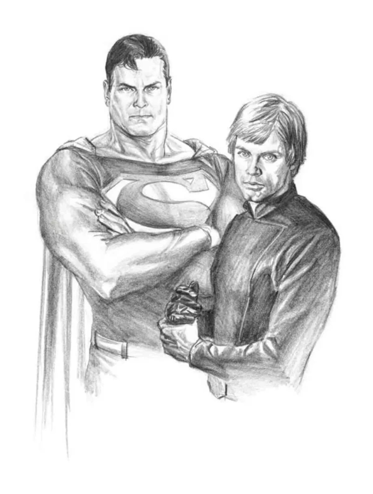 A sketch of Superman and Luke Skywalker by Alex Ross