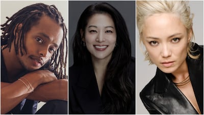 From left, Jacob Romero, Arden Cho and Pom Klementieff are among the stars at the 2026 Middle East Film and Comic Con. Photo: MEFCC