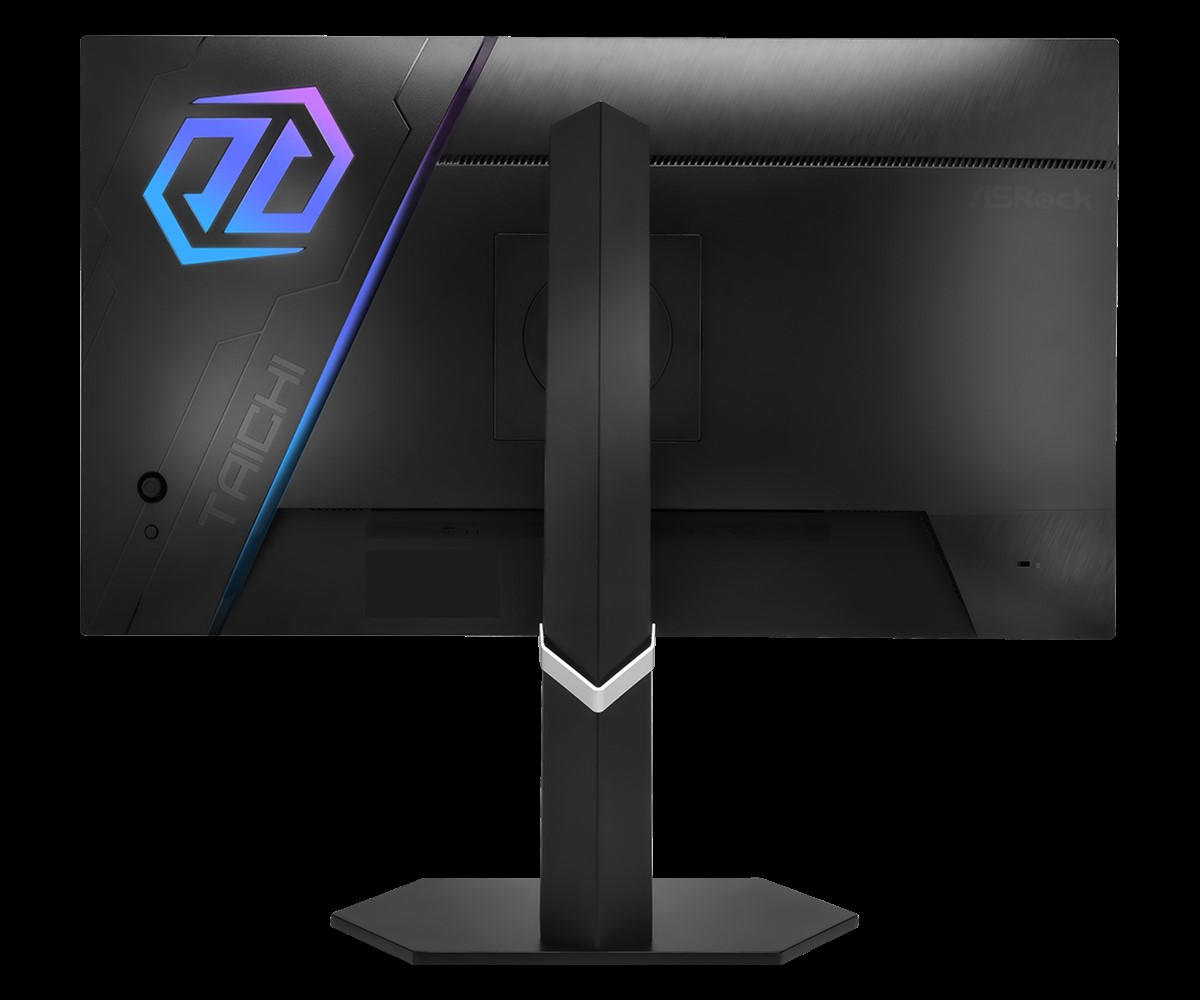 The rear view of the ASRock Taichi monitor features a large logo and the word 'Taichi' along with a distinctive stand design.