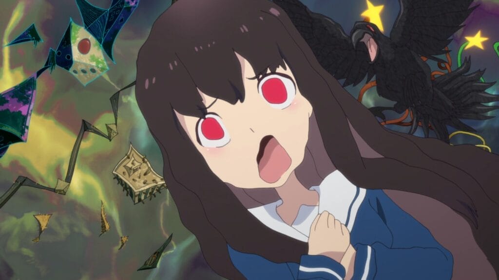 Closeup of Yoka during the warp. The way she is animated is changing and her features have gone wobbly and distorted