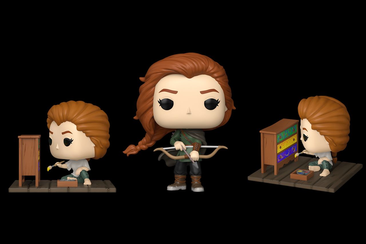 Funko Pop Feyre Archeron with her drawers (left and right), and Funko Pop Barnes & Noble Exclusive Feyre Archeron Funko Pop (center).Credit: Funko