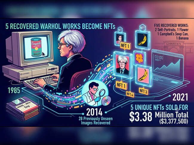 Andy Warhol created digital art in 1985 and left it on obsolete floppy disks; 36 years later, 5 recovered works sold as NFTs for $3.38 million