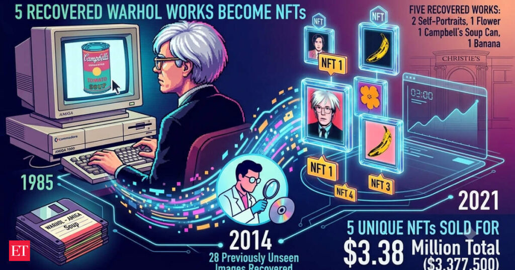 Andy Warhol created digital art in 1985 and left it on obsolete floppy disks; 36 years later, 5 recovered works sold as NFTs for .38 million