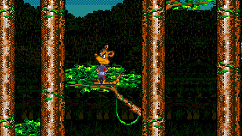 Awesome Possum stands on a tree branch in Awesome Possum... Kicks Dr. Machino's Butt