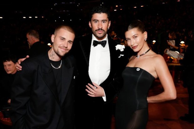 Justin Bieber, Bad Bunny and Haily Bieber at The 68th Annual Grammy Awards