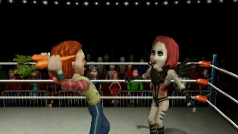 Carrot Top prepares to stab Marilyn Manson with carrots in Celebrity Deathmatch