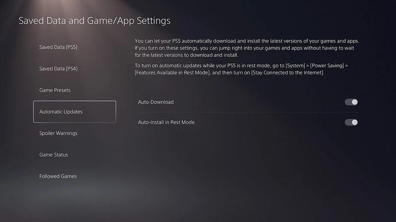 Turning on automatic updates for PS5 games