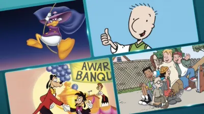 This image displays a collection of beloved characters from 1990s animated television series.