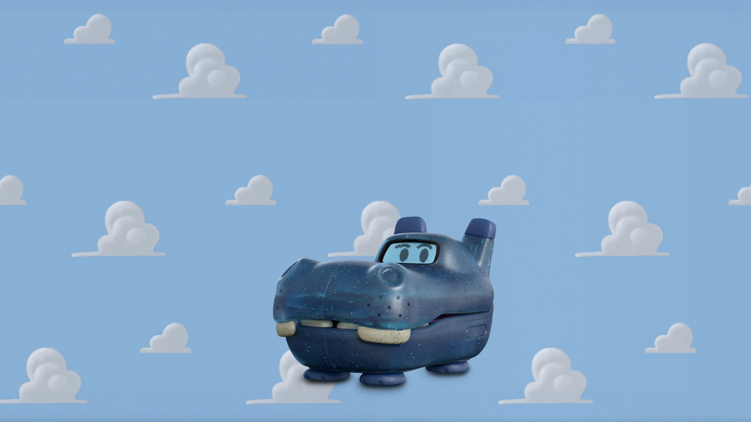 Atlas, a small blue GPS toy shaped like a hippopotamus head