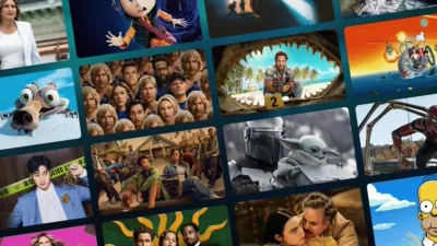 This image shows a collection of original promotional tiles for various popular streaming shows and movies available across platforms like Hulu and Disney+.