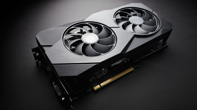 An AMD GPU against a black background.