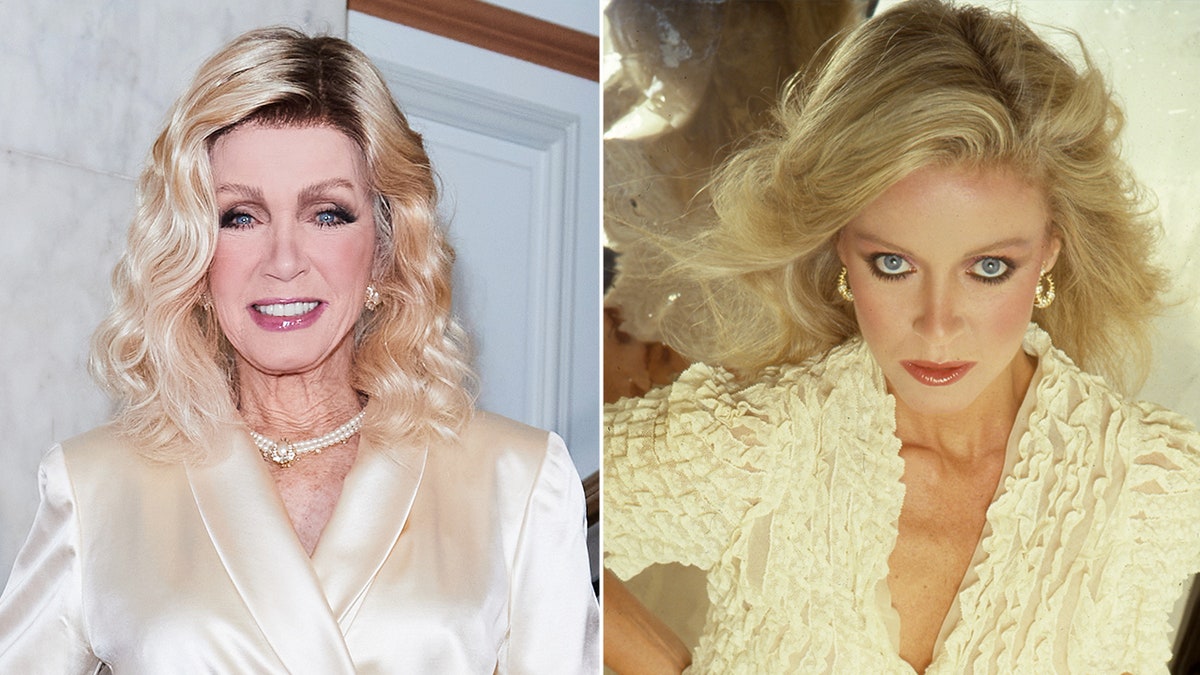 Donna Mills poses for a portrait and attends the Los Angeles Ballet 18th Annual Gala in side-by-side images.