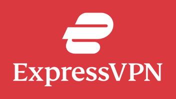 ExpressVPN logo in white on a red background.