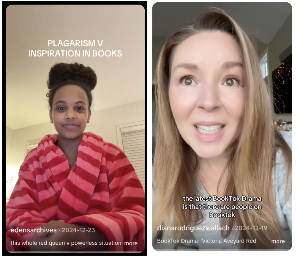 Two screenshots of TikTok videos discussing the YA novel Red Queen.