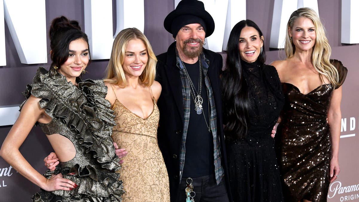 Paulina Chavez, Michelle Randolph, Billy Bob Thornton, Demi Moore and Ali Larter pose at a "Landman" premiere