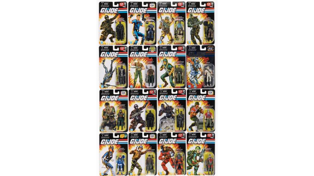 16 sealed G.I. Joe action figures in their original packaging.