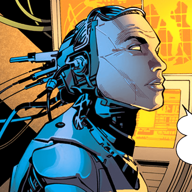 Hard-Drive in Marvel Comics against yellow background.