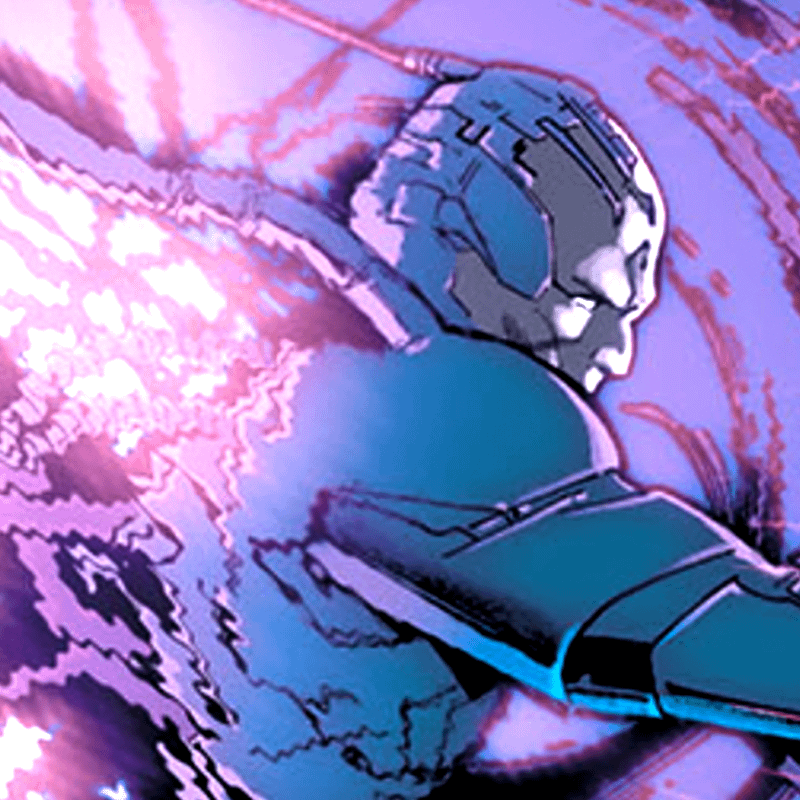 Hard-Drive in Marvel Comics against purple background.