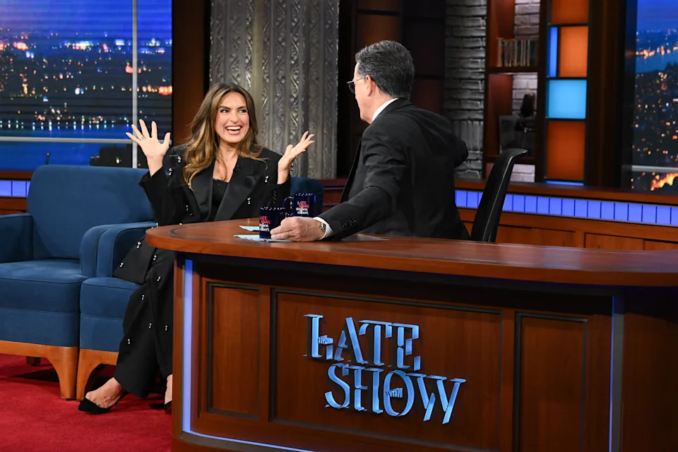 Hargitay appears on "The Late Show with Stephen Colbert" in 2025.