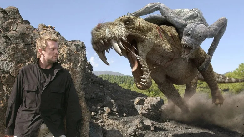 Nick (Douglas Henshall) hiding from a dinosaur on "Primeval."