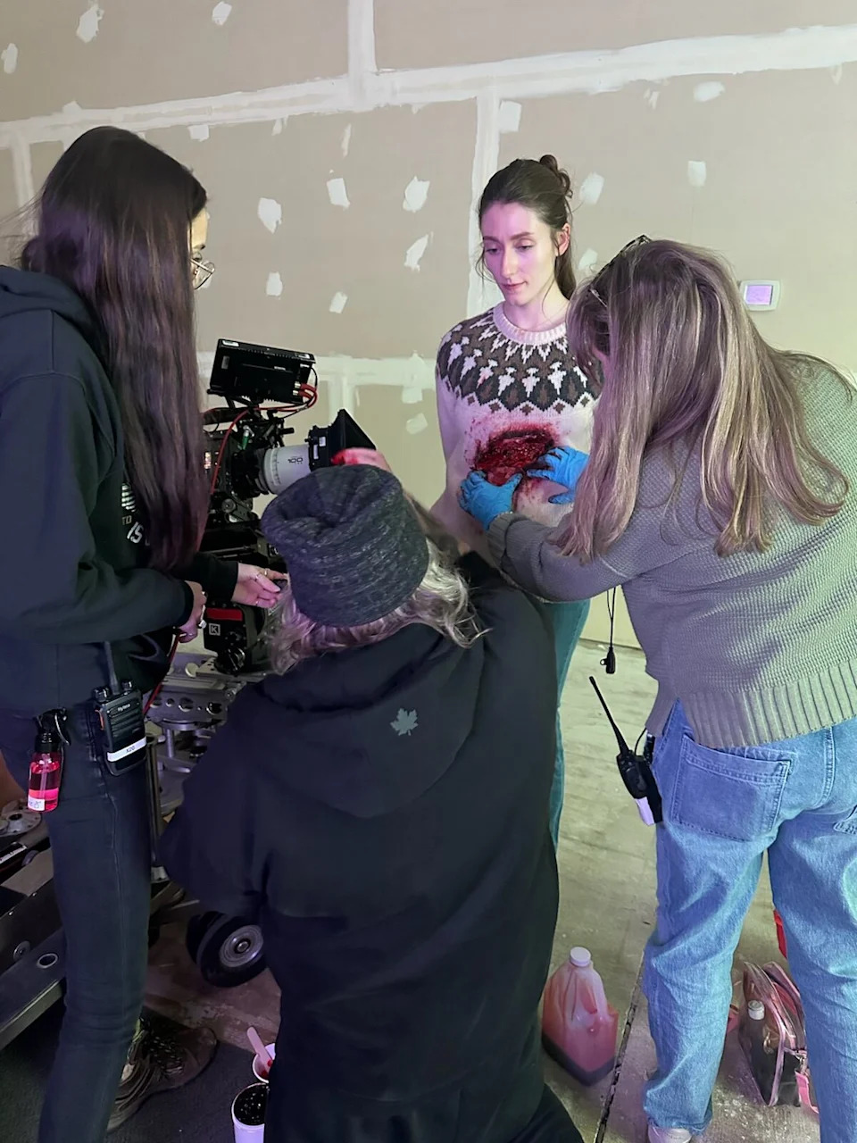 Behind the scenes of the Revival series, Sarah Mulling prepares to act as a photo double for the character Em