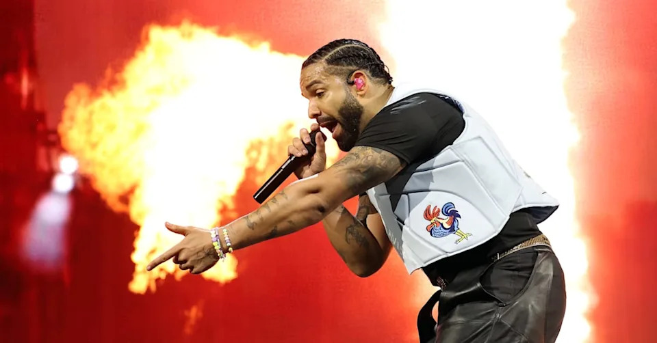 Drake performs live on stage during day two of Wireless Festival 2025.