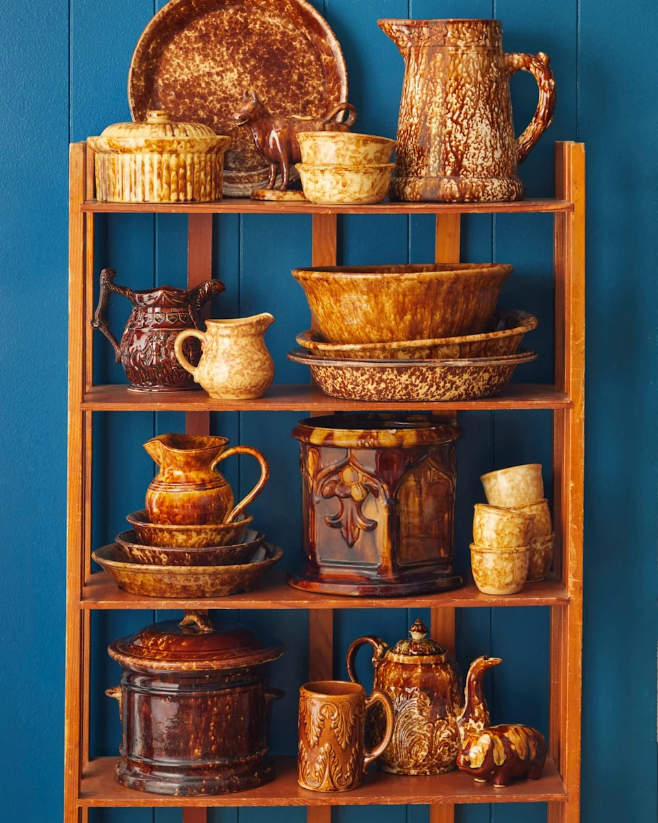 collection of antique rockingham pottery