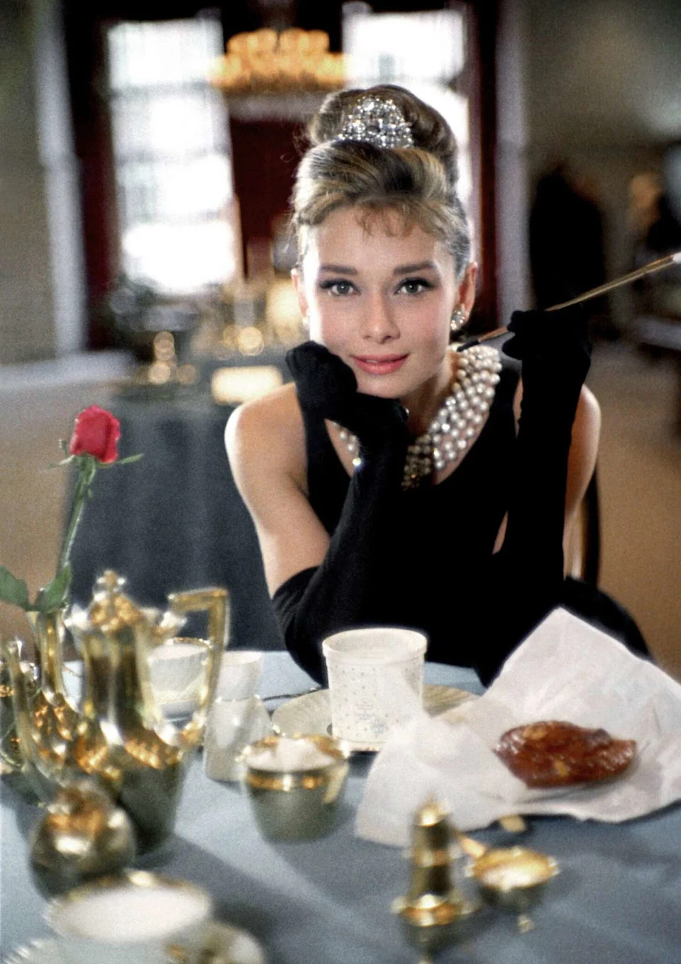 Audrey Hepburn poses for a publicity still for the film 'Breakfast at Tiffany's' in 1961. Author Tom Santopietro will talk about her life and legacy Sept. 30 at the Palace Theater.  (Courtesy of Donaldson Collection/Michael Ochs Archives/Getty ImagesGetty Images)