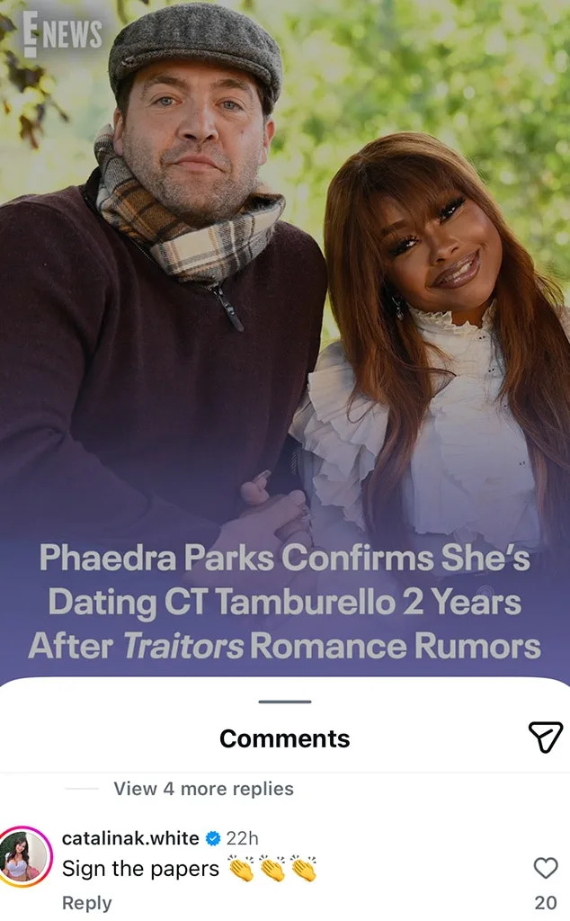 Catalina White comments on E! News' post about Phaedra Parks, CT Tamburello romance