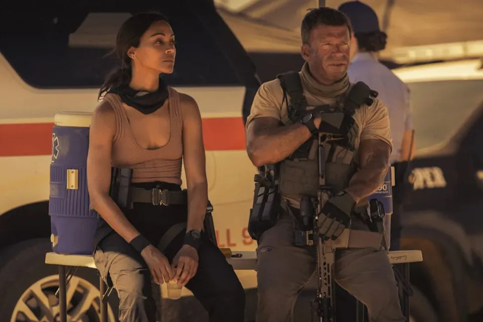 Zoe Saldaña and Taylor Sheridan on 'Lioness'Credit: Ryan Green/Paramount+