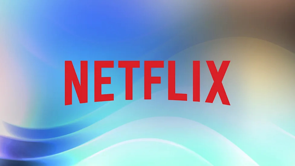 Netflix logo on a soft abstract blue and cyan gradient background