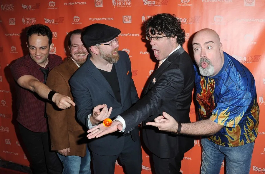 LOS ANGELES, CA - JULY 03: (L-R) Mike McFarland, Justin Cook, Christopher Sabat, Sean Schemmel and Kyle Hebert attends the premiere of "Dragon Ball Z: Battle Of Gods" at Regal Cinemas L.A. Live on July 3, 2014 in Los Angeles, California. (Photo by Angela Weiss/Getty Images)
